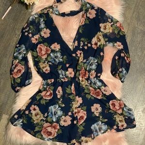 Blue Romper with Floral Print